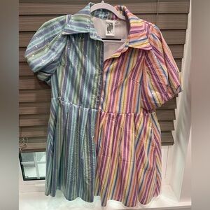 QUEEN OF SPARKLES Pastel Rainbow Striped Short Sleeve Dress